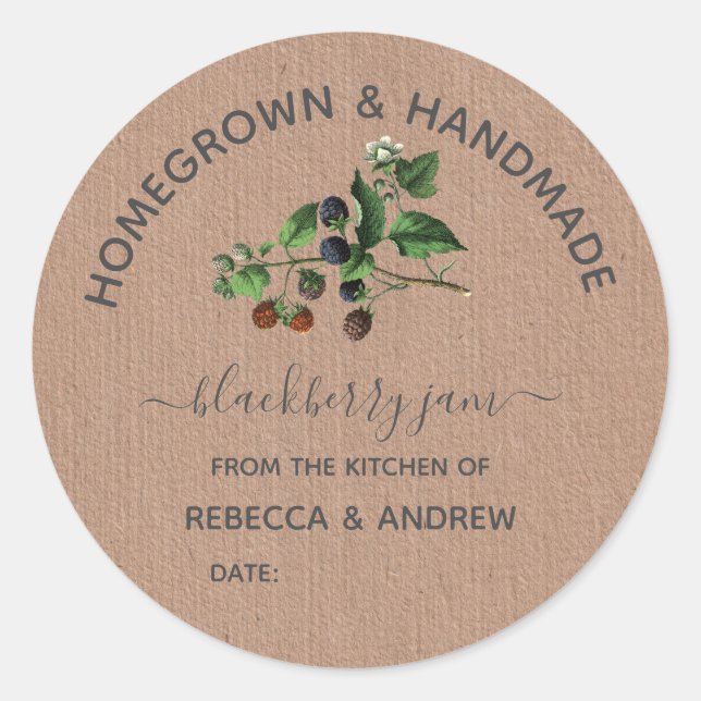 Homegrown & Handmade Blackberry Jam Kraft Paper  Classic Round Sticker (Front)