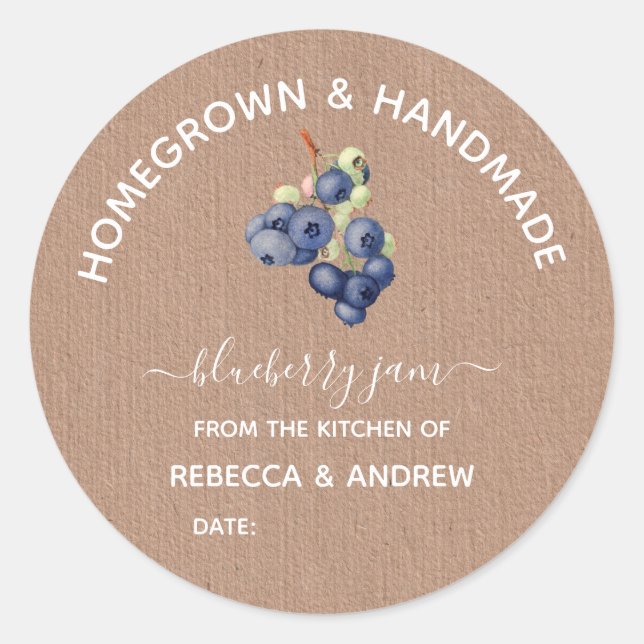 Homegrown & Handmade Blueberry Jam Kraft Paper Classic Round Sticker (Front)
