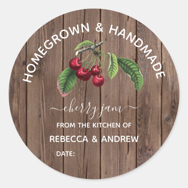 Homegrown & Handmade Cherry Jam Barn Wood  Classic Round Sticker (Front)