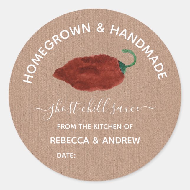Homegrown & Handmade Ghost Chilli Sauce Mason Jar  Classic Round Sticker (Front)
