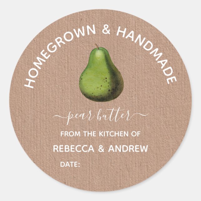 Homegrown & Handmade Pear Butter Kraft Paper Classic Round Sticker (Front)