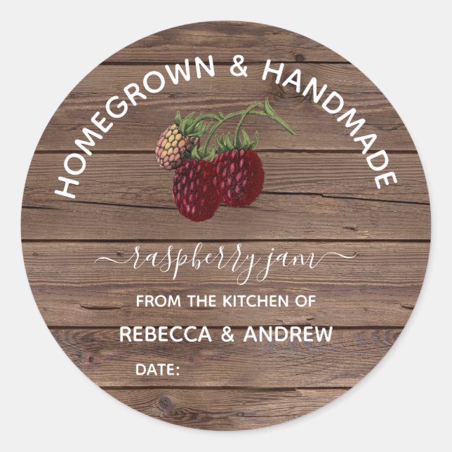 Homegrown & Handmade Raspberry Jam Barnwood, Classic Round Sticker (Front)