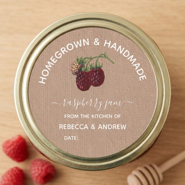 Homegrown & Handmade Raspberry Jam Kraft Paper Classic Round Sticker (Creator Uploaded)