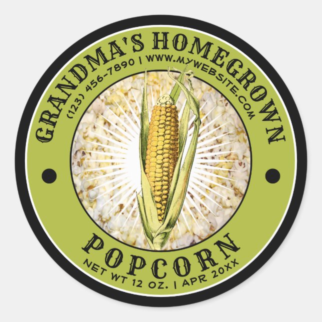 Homegrown Popcorn Template Classic Round Sticker (Front)