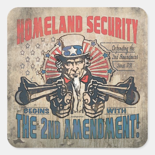 Homeland Security Begins with the Second Amendment Square Sticker (Front)