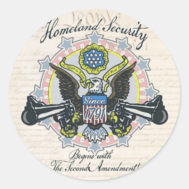 Homeland Security Gun-Toting Eagle Gear Classic Round Sticker (Front)