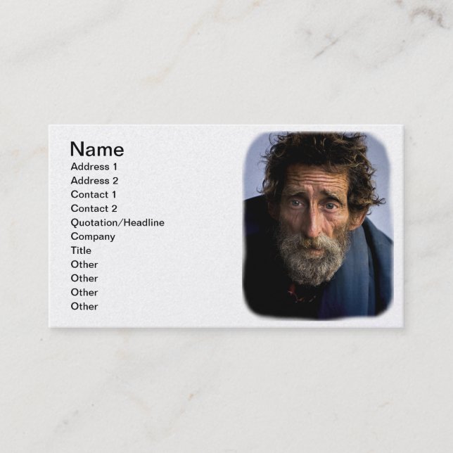 Homeless and Helpless Bearded Man Business Card (Front)