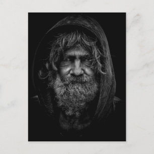 Homeless and Helpless Man in Black and White Postcard