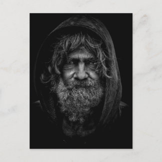 Homeless and Helpless Man in Black and White Postcard