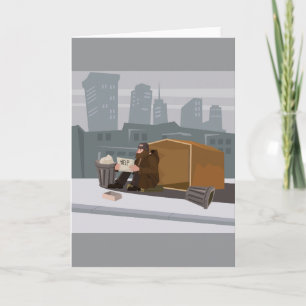 Homeless Man Holding Help Sign Urban Poverty Card