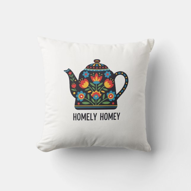 Homely home teapot design cushion (Front)