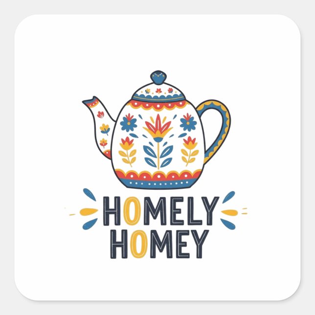Homely homey cosy teapot design   square sticker (Front)