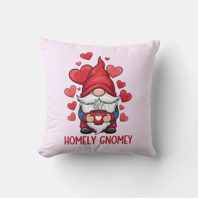Homely homey red hearts gnome design cushion (Front)