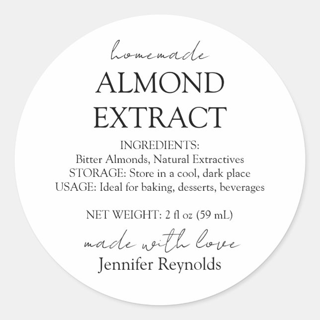 Homemade Almond Extract Bottle Instructions Classic Round Sticker (Front)