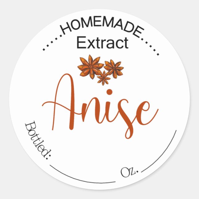 Homemade Anise Extract label, Food flavouring tag (Front)