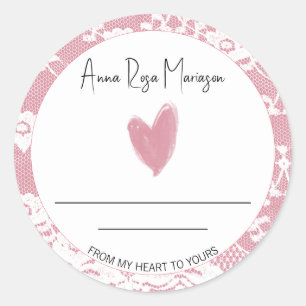 *~Homemade AP30 Pink Heart Lace Generic Classic Round Sticker