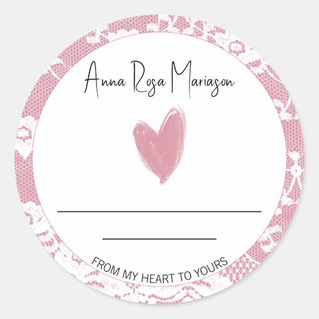 *~Homemade AP30 Pink Heart Lace Generic  Classic Round Sticker (Front)