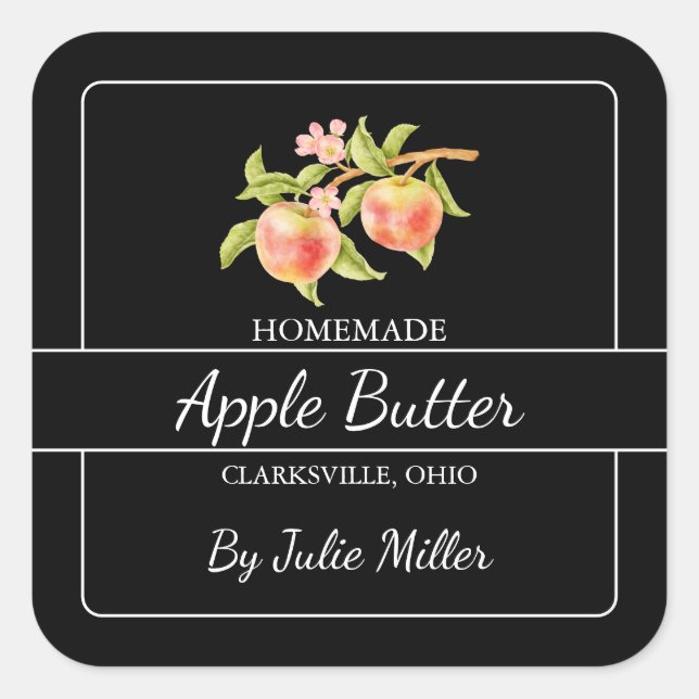 Homemade Apple Butter Square Label Black (Front)