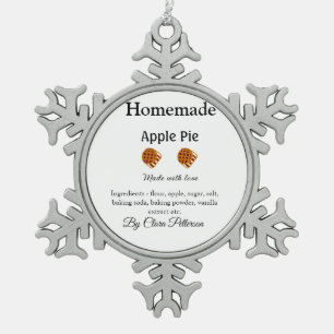 Homemade apple pie made with love add ingredients snowflake pewter christmas ornament