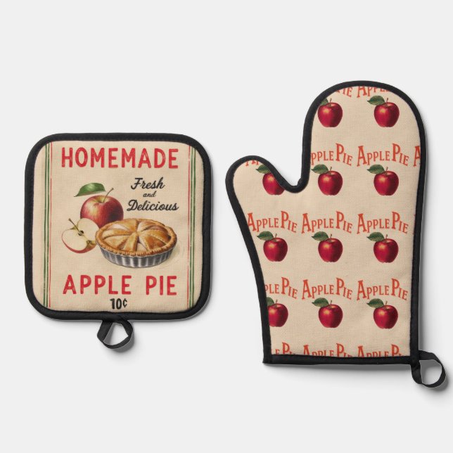 Homemade Apple Pie Oven Mitt & Potholder Pot Holder Set (Front)
