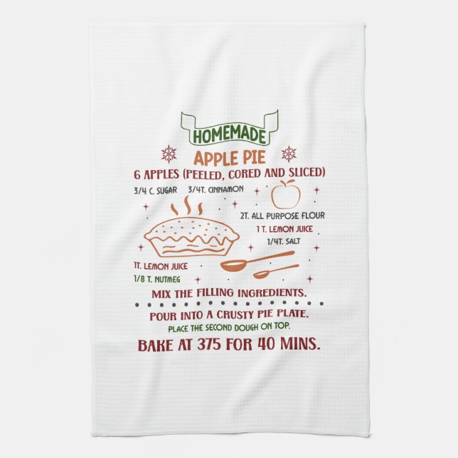 Homemade Apple Pie Recipe Tea Towel (Vertical)