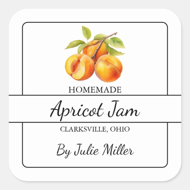Homemade Apricot Jam Square Label (Front)