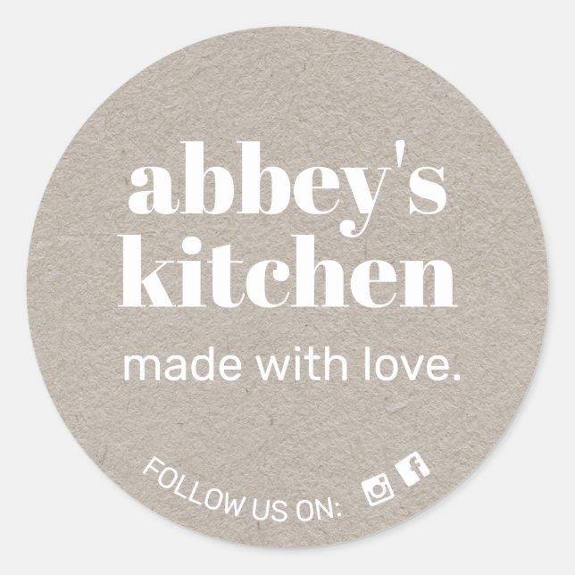 Homemade Baked Goods Add Your Logo Grey Kraft Classic Round Sticker (Front)