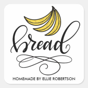 Homemade Banana Bread, hand lettered Square Sticker