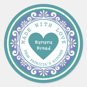 Homemade Banana Bread Made With Love Teal Classic Round Sticker