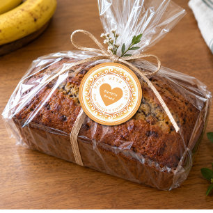 Homemade Banana Bread Made With Love Yellow Orange Classic Round Sticker