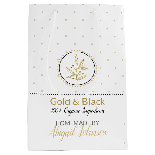 Homemade Bath & Body Packaging | Gold & Black Medium Gift Bag (Front)