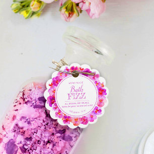 Homemade bath fizz pansy pink white favour tags