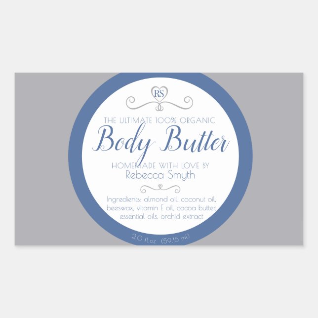 Homemade beauty ingredients silver grey blue label (Front)