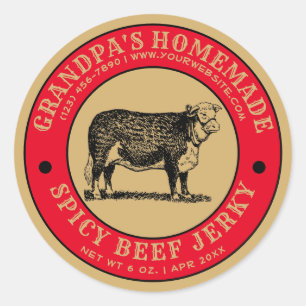 Homemade Beef Jerky Vintage Template Classic Round Sticker