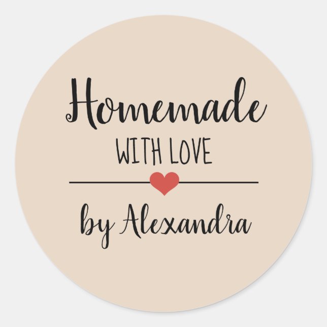 Homemade beige script  classic round sticker (Front)