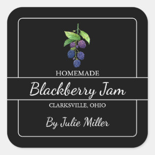 Homemade Blackberry Jam Square Label Black