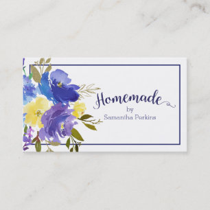 Homemade Blue Purple Yellow Flower Calligraphy Business Card