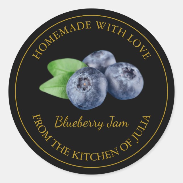 Homemade Blueberry Jam Label | Black (Front)