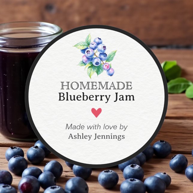 Homemade Blueberry Jam Label | Custom Sticker (Made with love label for homemade jam jars)