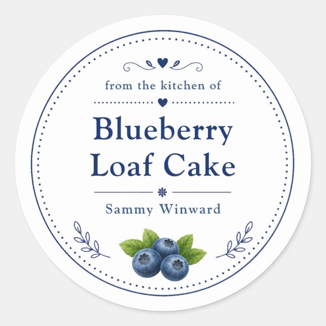 Homemade Blueberry Loaf Cake Label (Front)