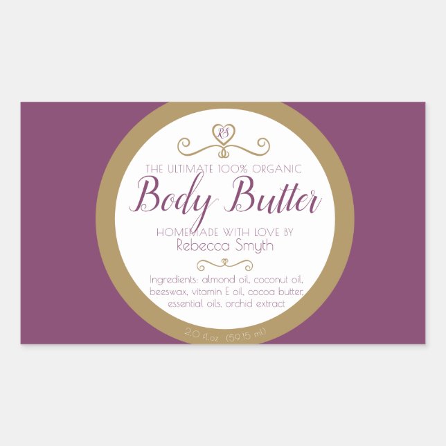 Homemade body butter ingredients purple gold label (Front)