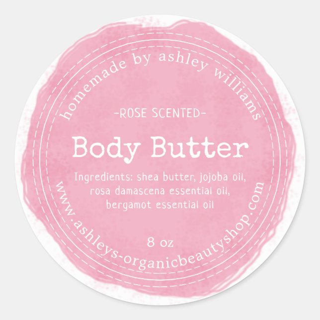 Homemade Body Butter Pink Organic Business Label (Front)