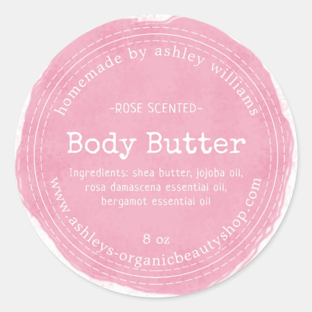 Homemade Body Butter Pink Organic Business Label (Front)