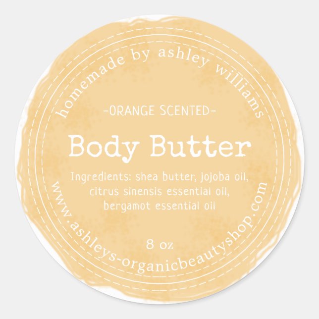 Homemade Body Butter Yellow Organic Business Label (Front)