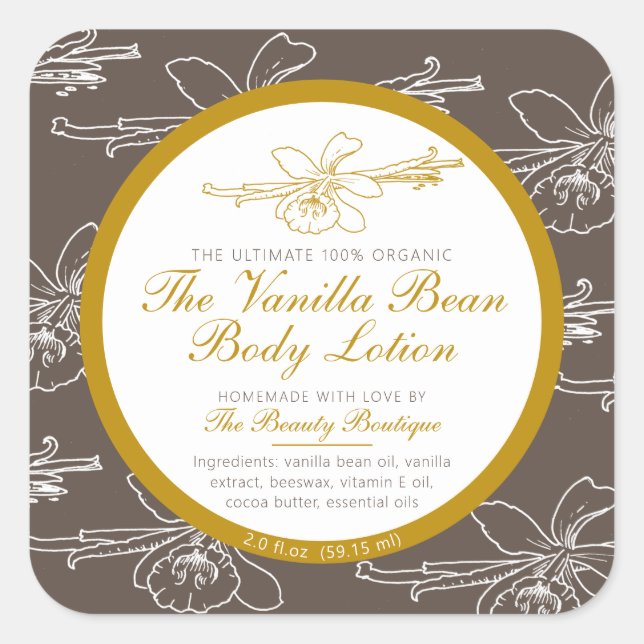 Homemade body lotion product vanilla brown square sticker (Front)