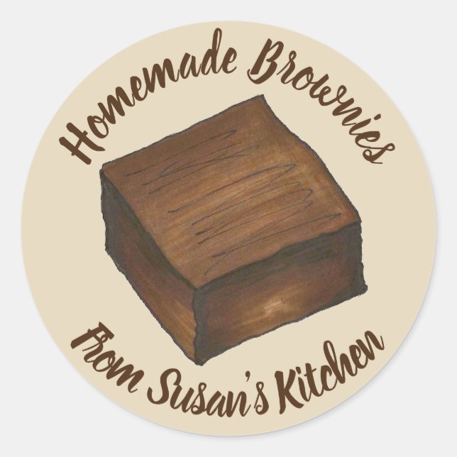 Homemade Brownies Personalised Baked By Kitchen Classic Round Sticker (Front)