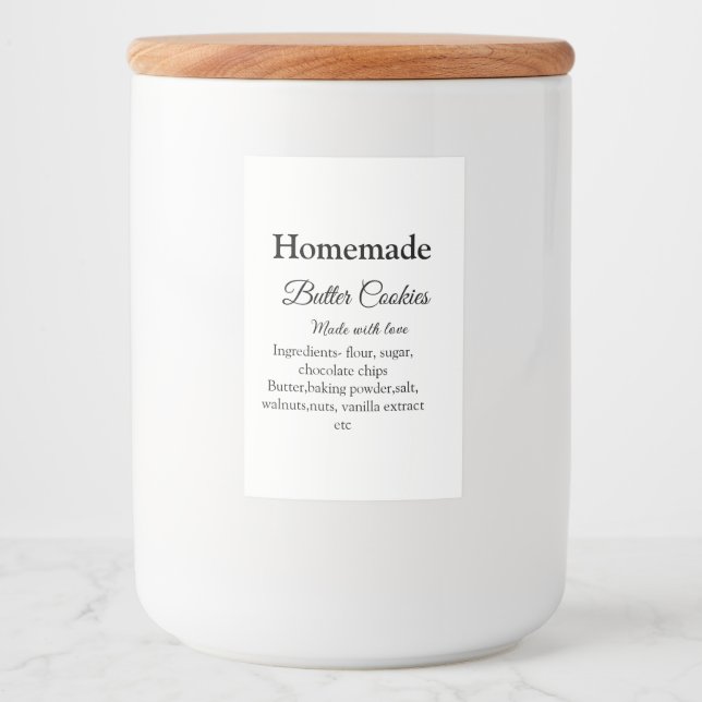 Homemade butter cookies made with love add text food label (Front)