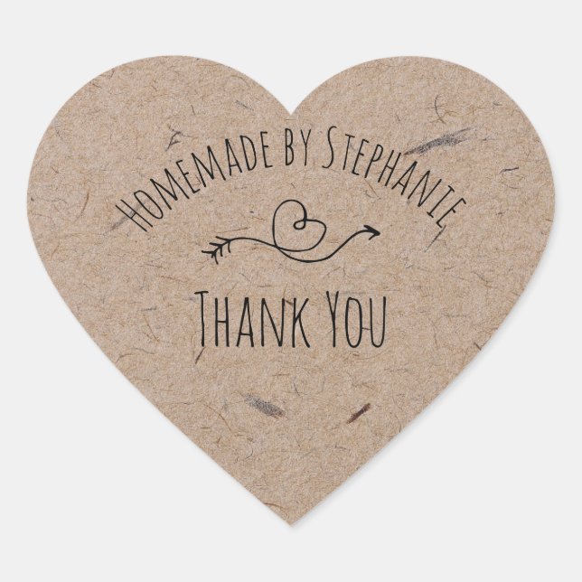 Homemade by | Kraft Paper Heart  Thank You Heart Sticker (Front)