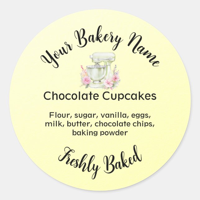 Homemade Cake Business Logo Baking Label Yellow (Front)
