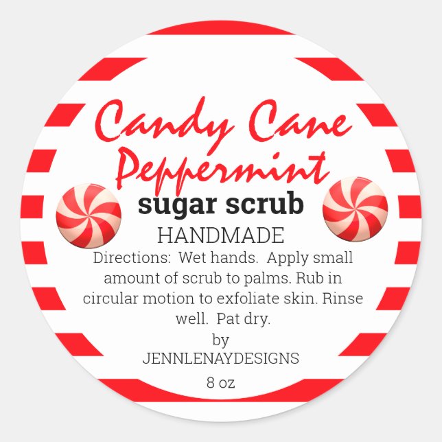 Homemade Candy Cane Peppermint Sugar Scrub DIY Classic Round Sticker (Front)